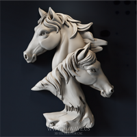 Thumbnail for Two Horses Relief - 3D Model for CNC | Majestic Animal Wall Art STL File - 3DWave.us