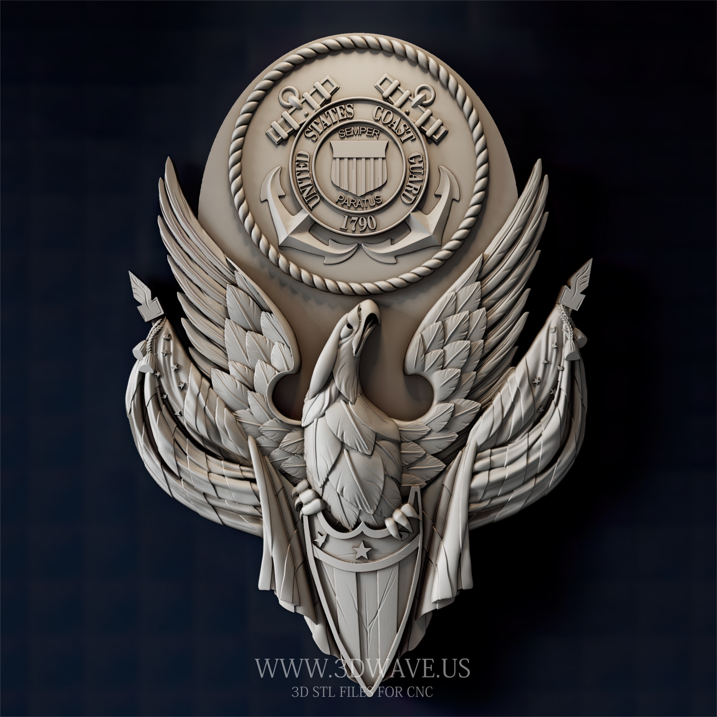 US Coast Guard Emblem - 3D Model for CNC | Official Seal Wood Carving STL - 3DWave.us