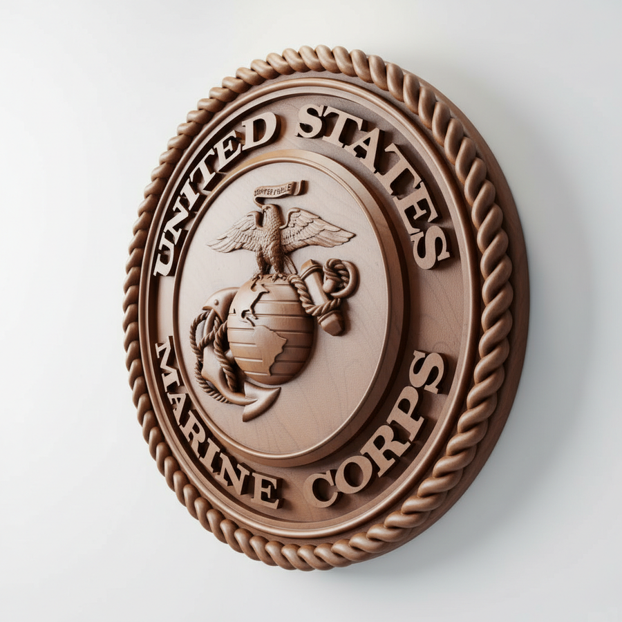 CNC Eagle Relief STL – US Marine Corps Emblem Wood Carving File - 3DWave.us