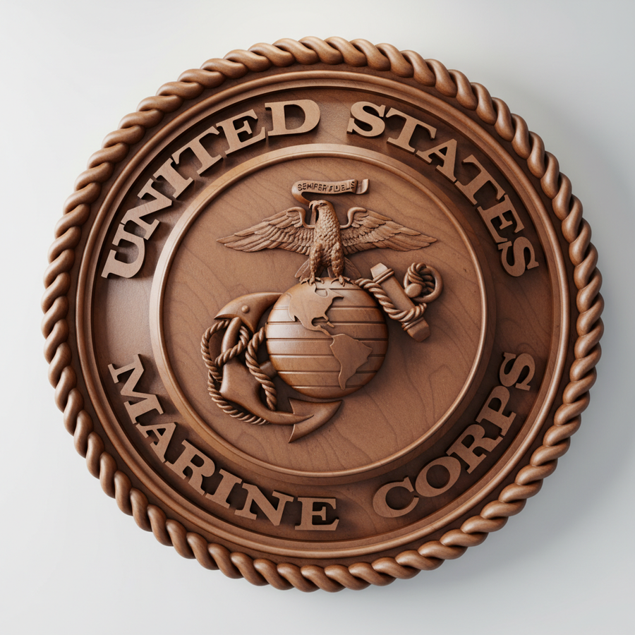 CNC Eagle Relief STL – US Marine Corps Emblem Wood Carving File - 3DWave.us