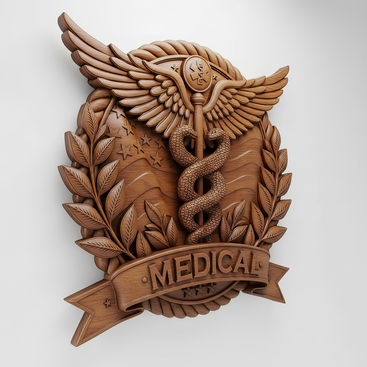 Medizinischer Caduceus CNC STL – Krankenschwester & Arzt Praxis Wanddekoration Holzskulptur
