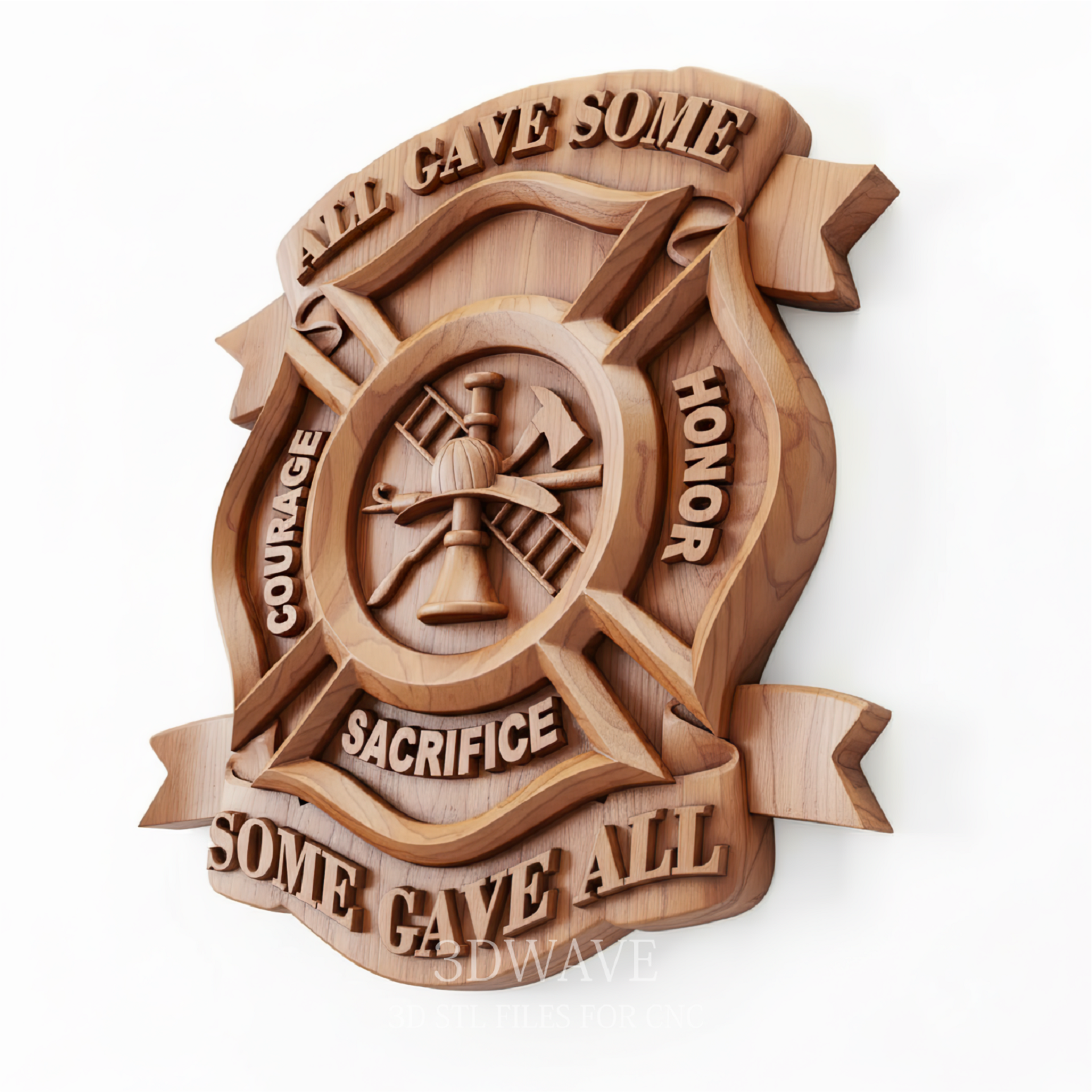 Firefighter Maltese Cross - 3D Model for CNC | Memorial Wood Carving STL File - 3DWave.us