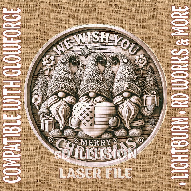 AMERICAN CHRISTMAS GNOMES 3d illusion & laser - ready files - 3DWave.us