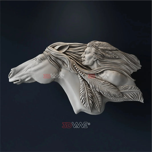 AMERICAN NATIVE WITH A HORSE 3D STL - 3DWave.us