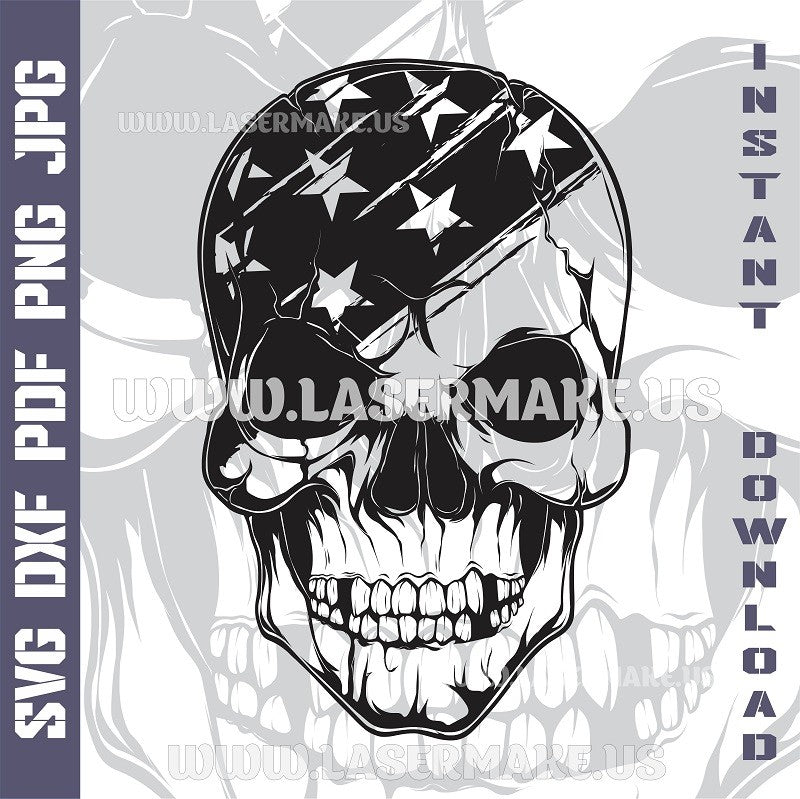 American Skull SVG laser ready files - 3DWave.us