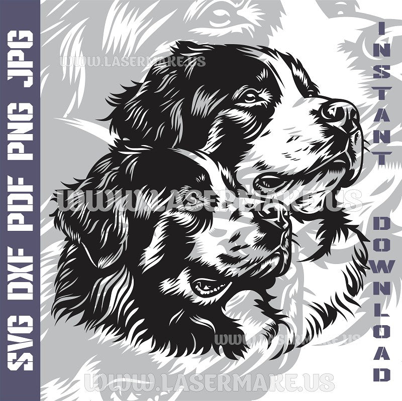 Bernese Mountain Dogs SVG laser ready files - 3DWave.us