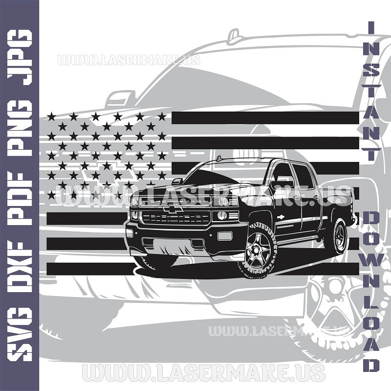 Chevrolet Silverado with American Flag SVG laser ready files - 3DWave.us