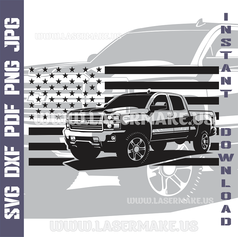 Chevrolet Silverado with American Flag SVG laser ready files - 3DWave.us