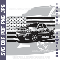 Thumbnail for Chevrolet Silverado with American Flag SVG laser ready files - 3DWave.us