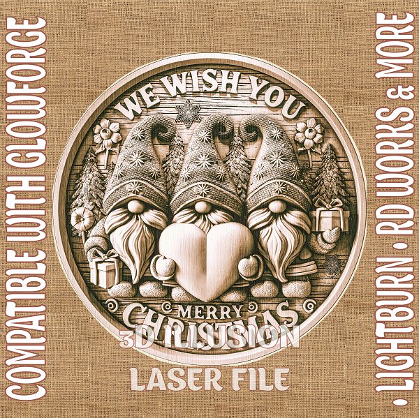 CHRISTMAS GNOMES 3d illusion & laser - ready files - 3DWave.us
