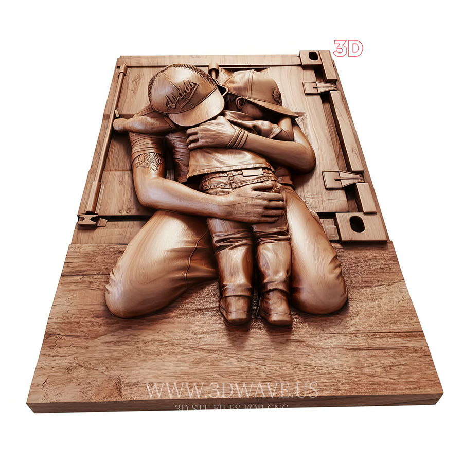 Father and Child Embrace 3D Model for CNC | Family Wall Art | STL File - 3DWave.us