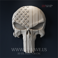 Thumbnail for Patriot Punisher Skull - 3D Model for CNC | American Flag Wood Carving STL File - 3DWave.us
