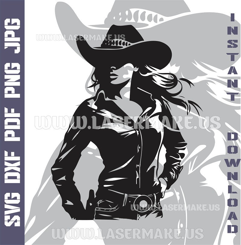 Cowgirl SVG laser ready files - 3DWave.us