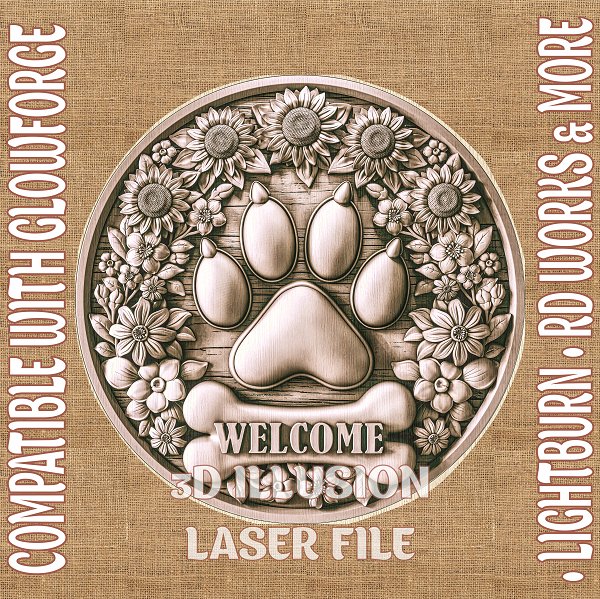 DOG WELCOME SIGN 3d illusion & laser - ready files - 3DWave.us