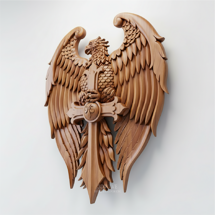Eagle on Cross - 3D Model for CNC | Ornate Religious Wood Carving STL File - 3DWave.us