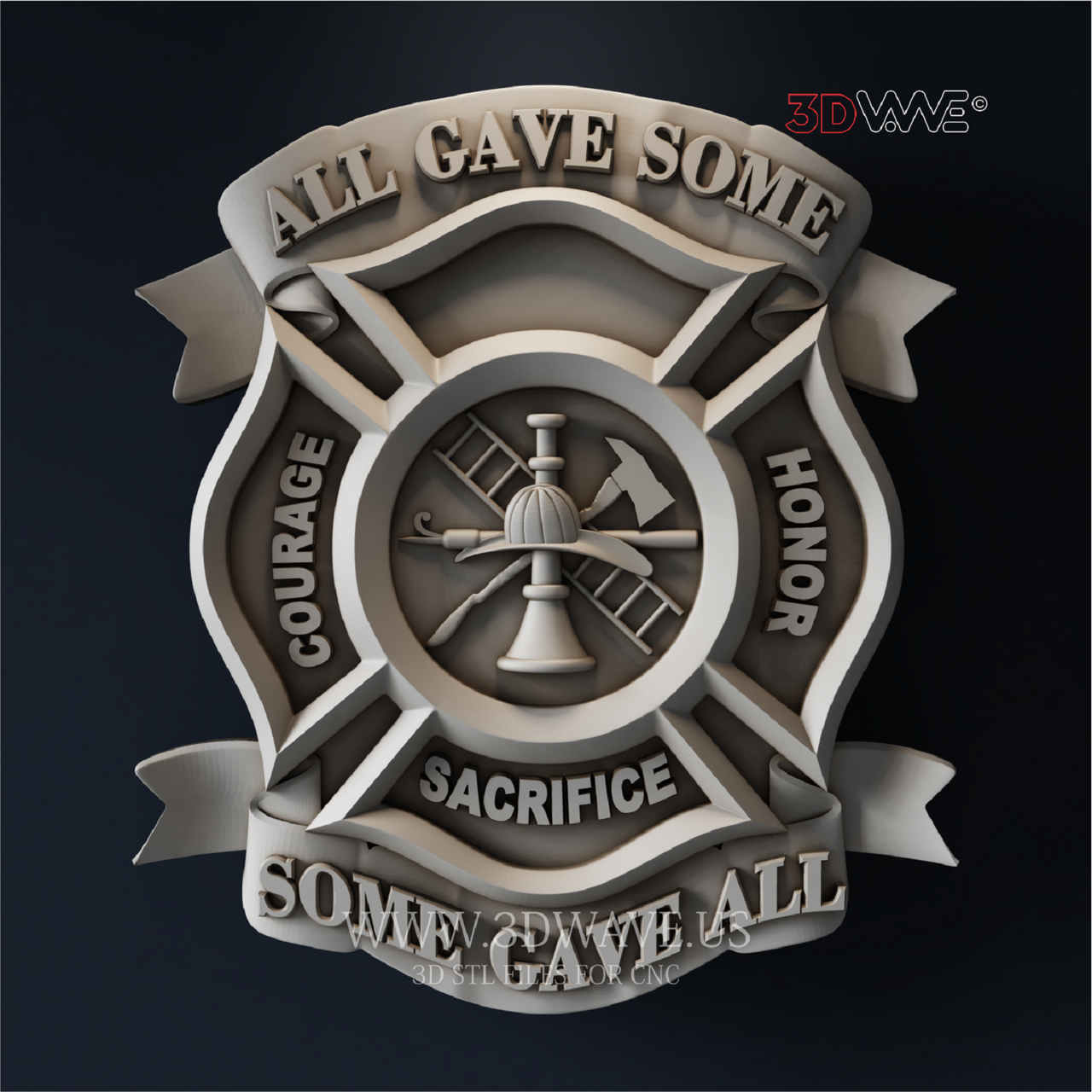 Firefighter Maltese Cross - 3D Model for CNC | Memorial Wood Carving STL File - 3DWave.us