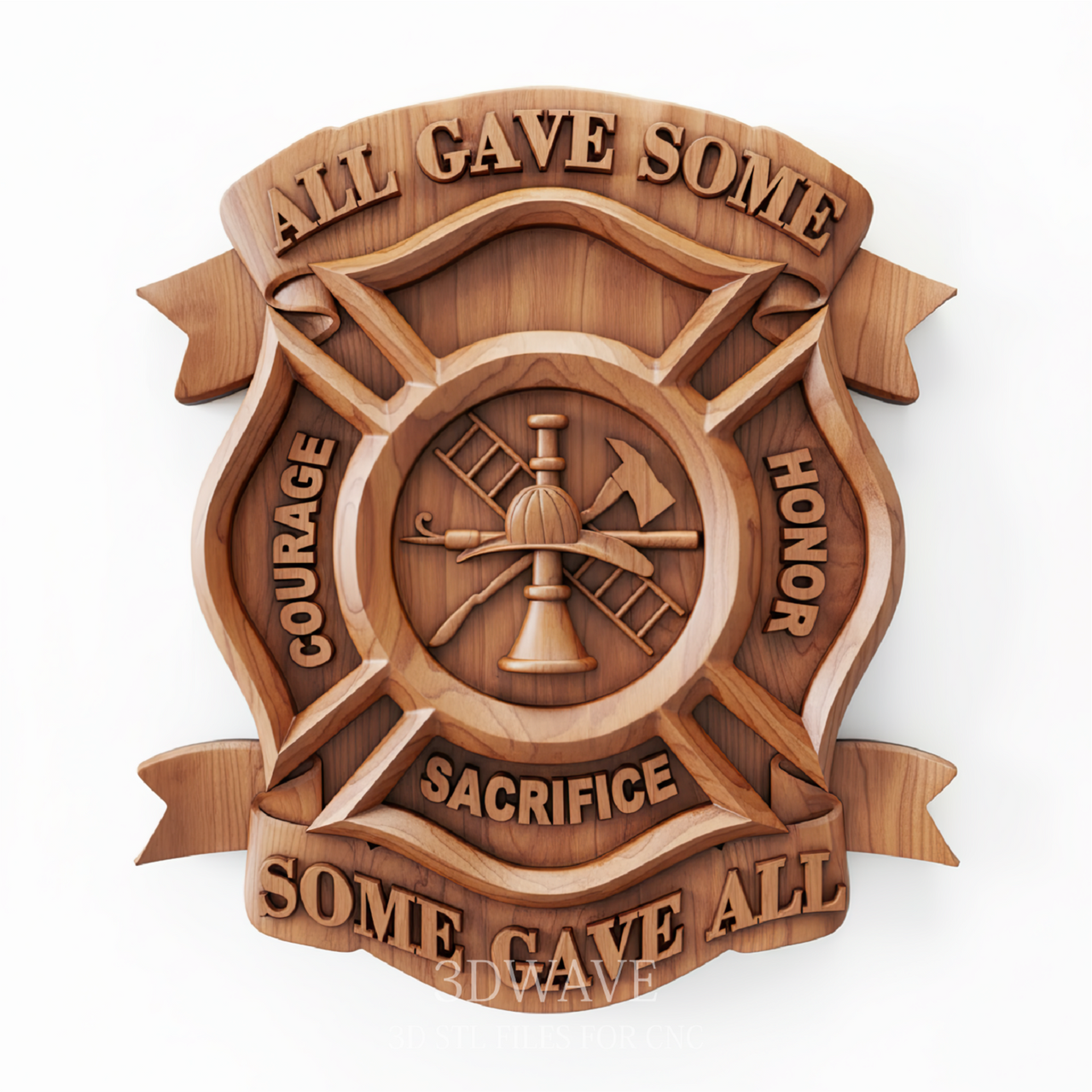 Firefighter Maltese Cross - 3D Model for CNC | Memorial Wood Carving STL File - 3DWave.us