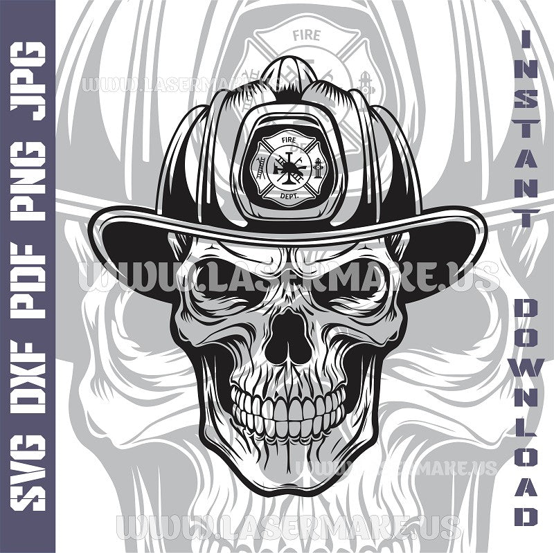 Firefighter Skull SVG laser ready files - 3DWave.us