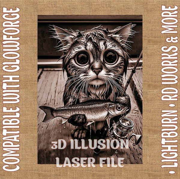 Fisherman Cat 3d illusion & laser - ready file - 3DWave.us