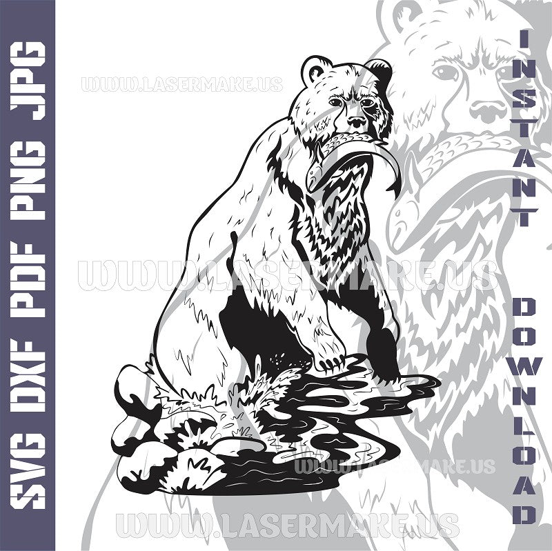 Fishing Bear SVG laser ready files - 3DWave.us