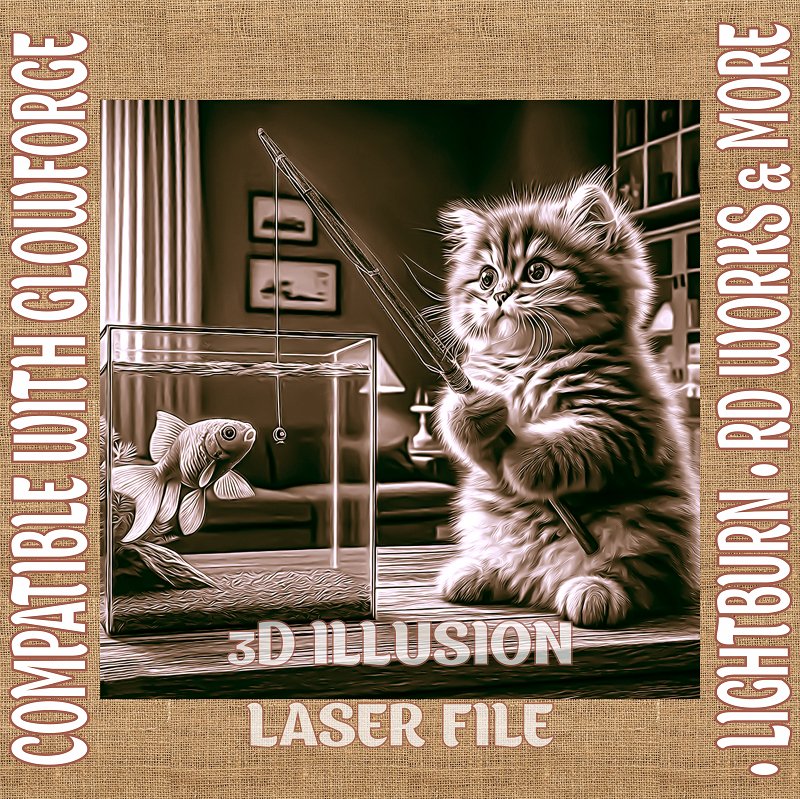 FISHING CAT 3d illusion & laser - ready files - 3DWave.us