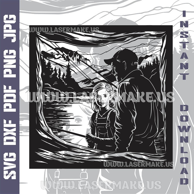 Fishing father and daughter laser ready files - 3DWave.us