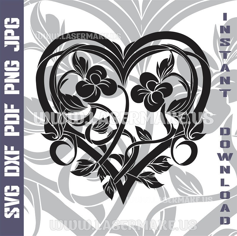 Flowers Heart laser ready files - 3DWave.us