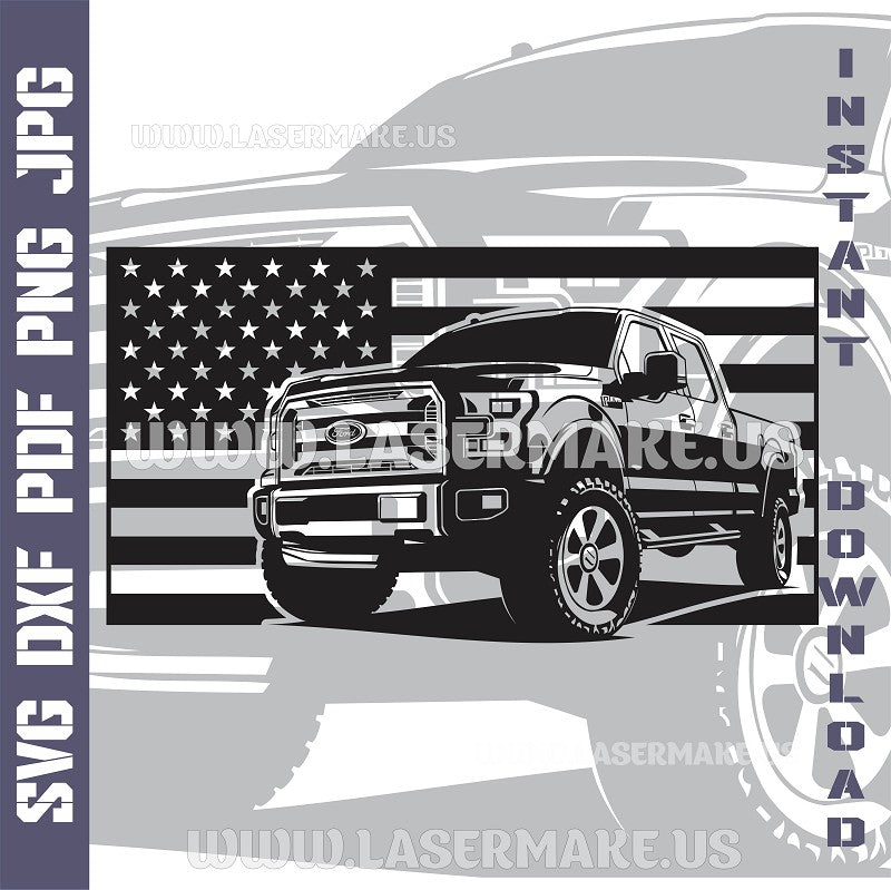 Ford F - 150 with American Flag SVG laser ready files - 3DWave.us