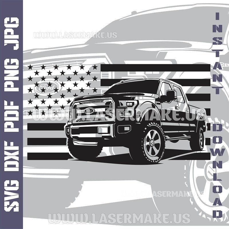 Ford F - 150 with American Flag SVG laser ready files - 3DWave.us