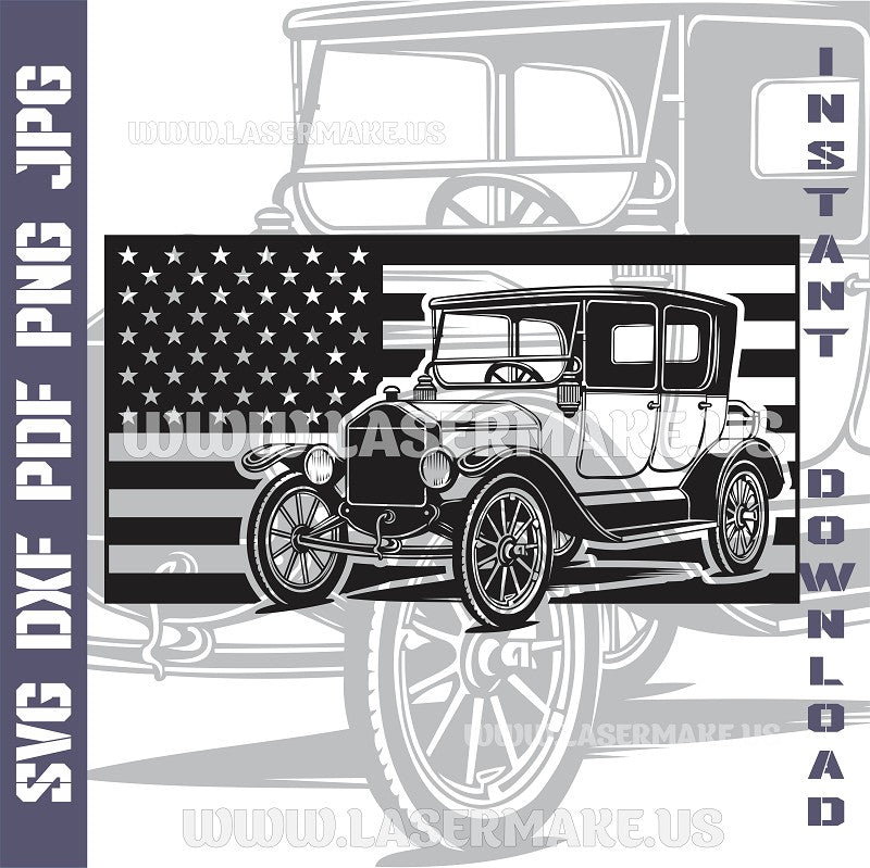 Ford Model T with American Flag SVG laser ready files - 3DWave.us