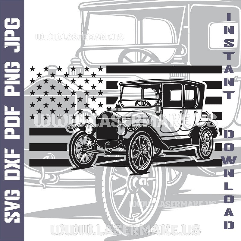 Ford Model T with American Flag SVG laser ready files - 3DWave.us