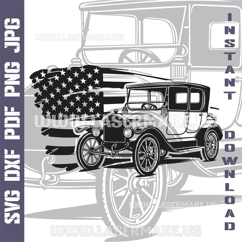 Ford Model T with American Flag SVG laser ready files - 3DWave.us