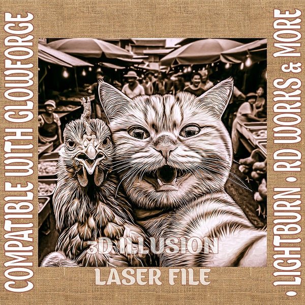 FUNNY CAT AND CHIKEN 3d illusion & laser - ready files - 3DWave.us