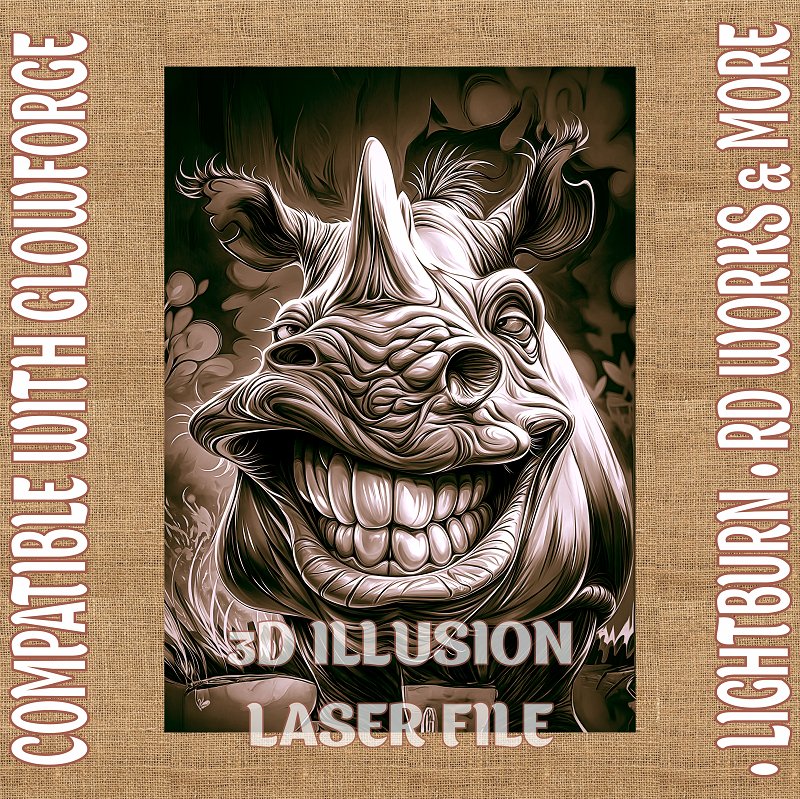 FUNNY RHINO 3d illusion & laser - ready files - 3DWave.us