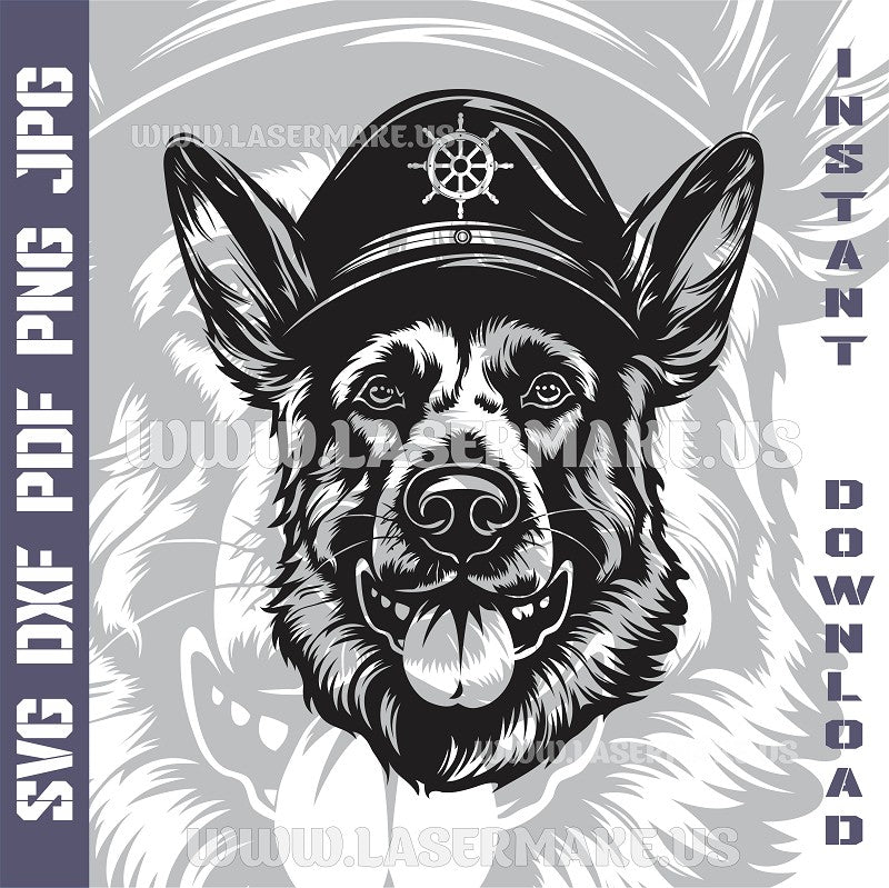 German Shepherd Sailor SVG laser ready files - 3DWave.us