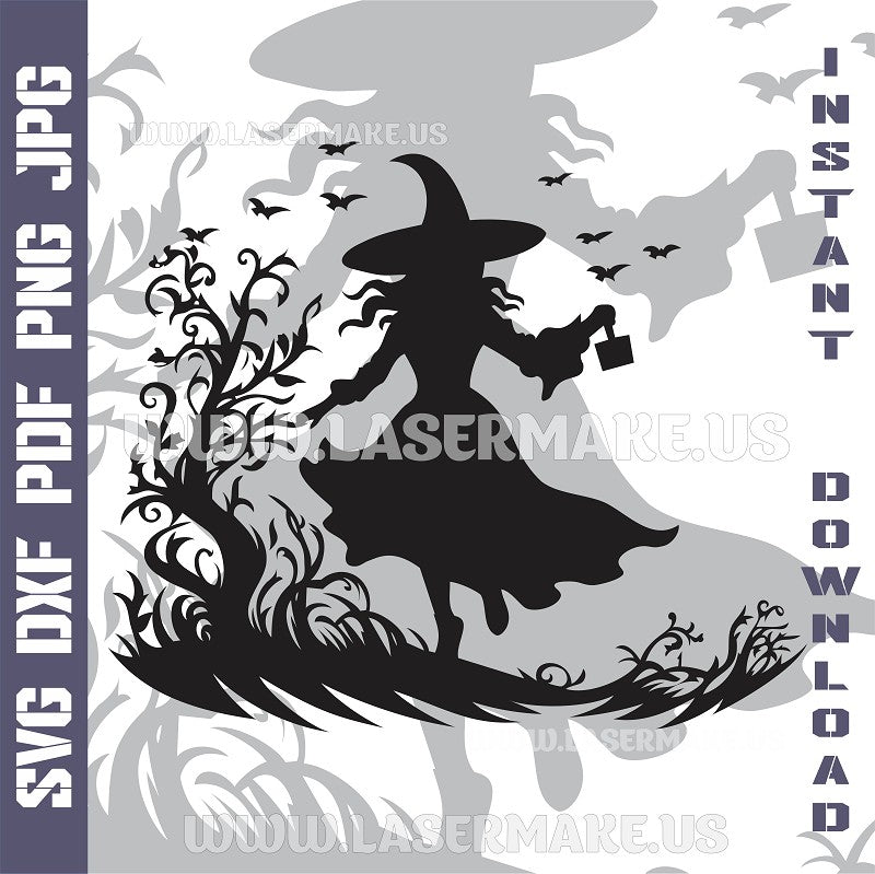 Halloween Witch SVG laser ready files - 3DWave.us