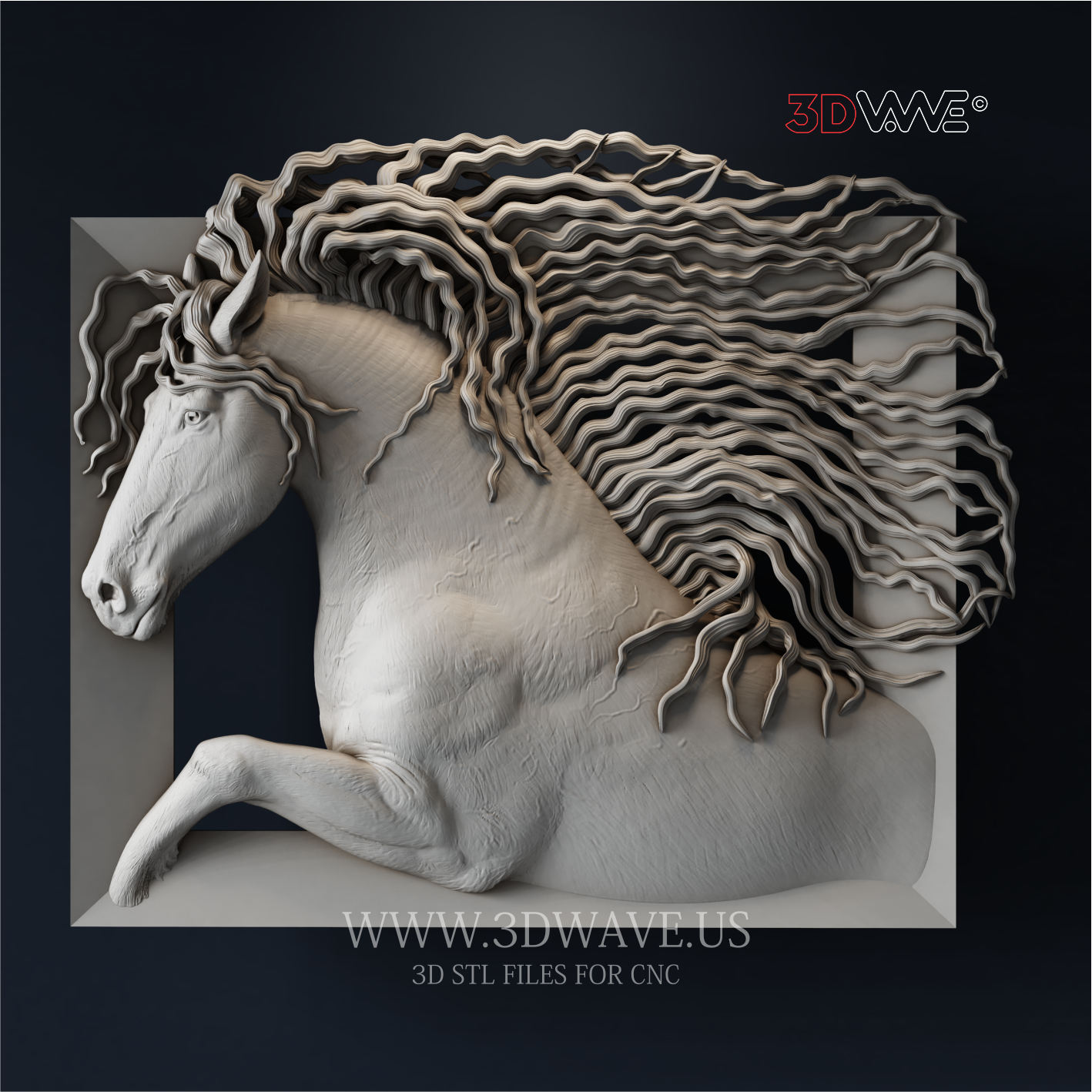 Galloping Horse - 3D Model for CNC | Dynamic Wood Bas-Relief STL File - 3DWave.us