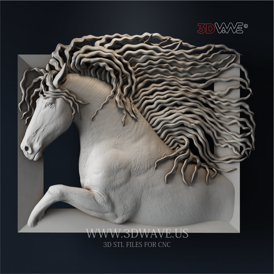 Galloping Horse - 3D Model for CNC | Dynamic Wood Bas-Relief STL File - 3DWave.us