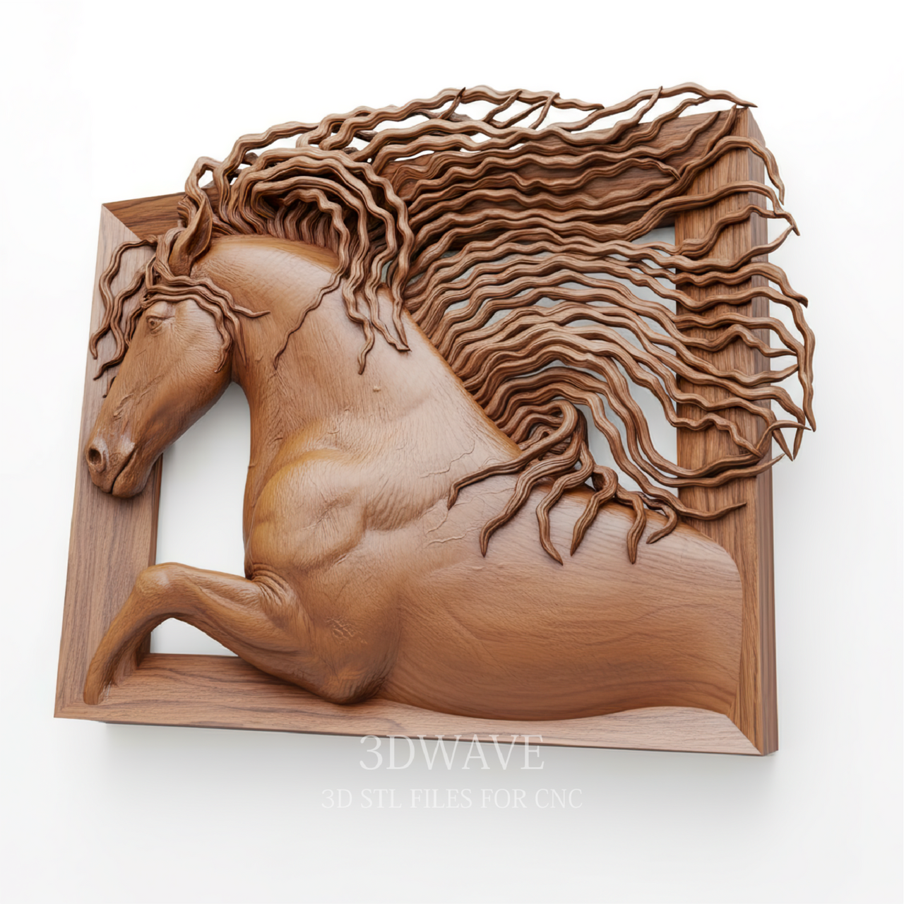 Galloping Horse - 3D Model for CNC | Dynamic Wood Bas-Relief STL File