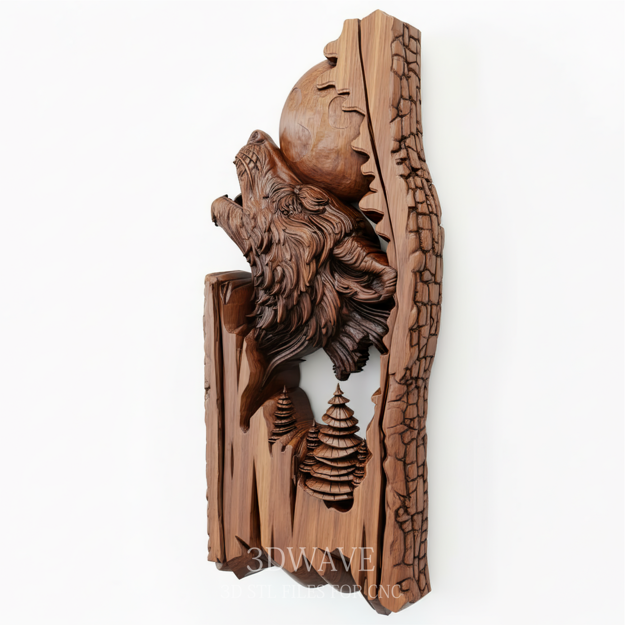 Wolf Howling at Moon - 3D Model for CNC Carving | STL File - 3DWave.us