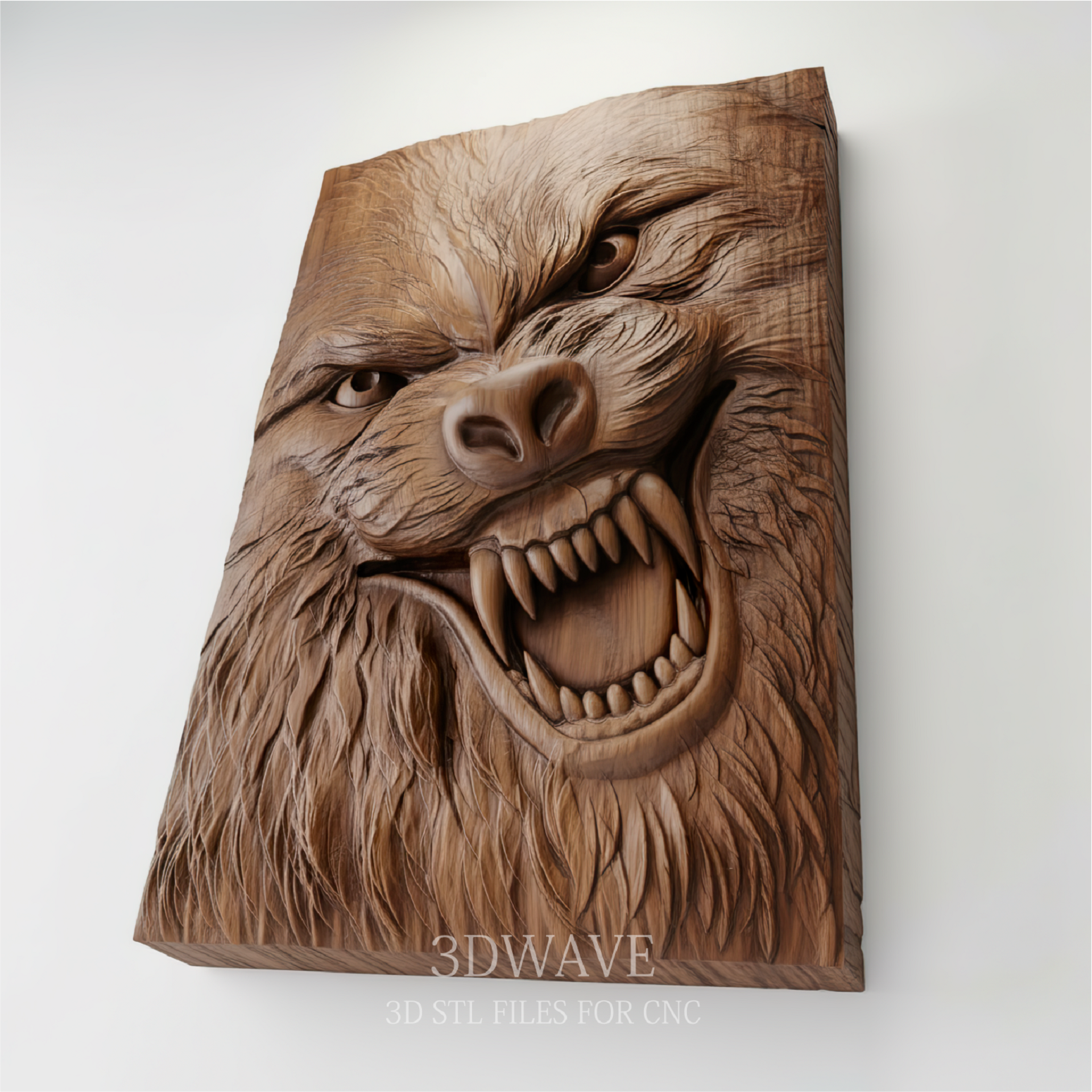 Snarling Wolf Head - 3D Model for CNC | Deep Relief Wood Carving STL File - 3DWave.us