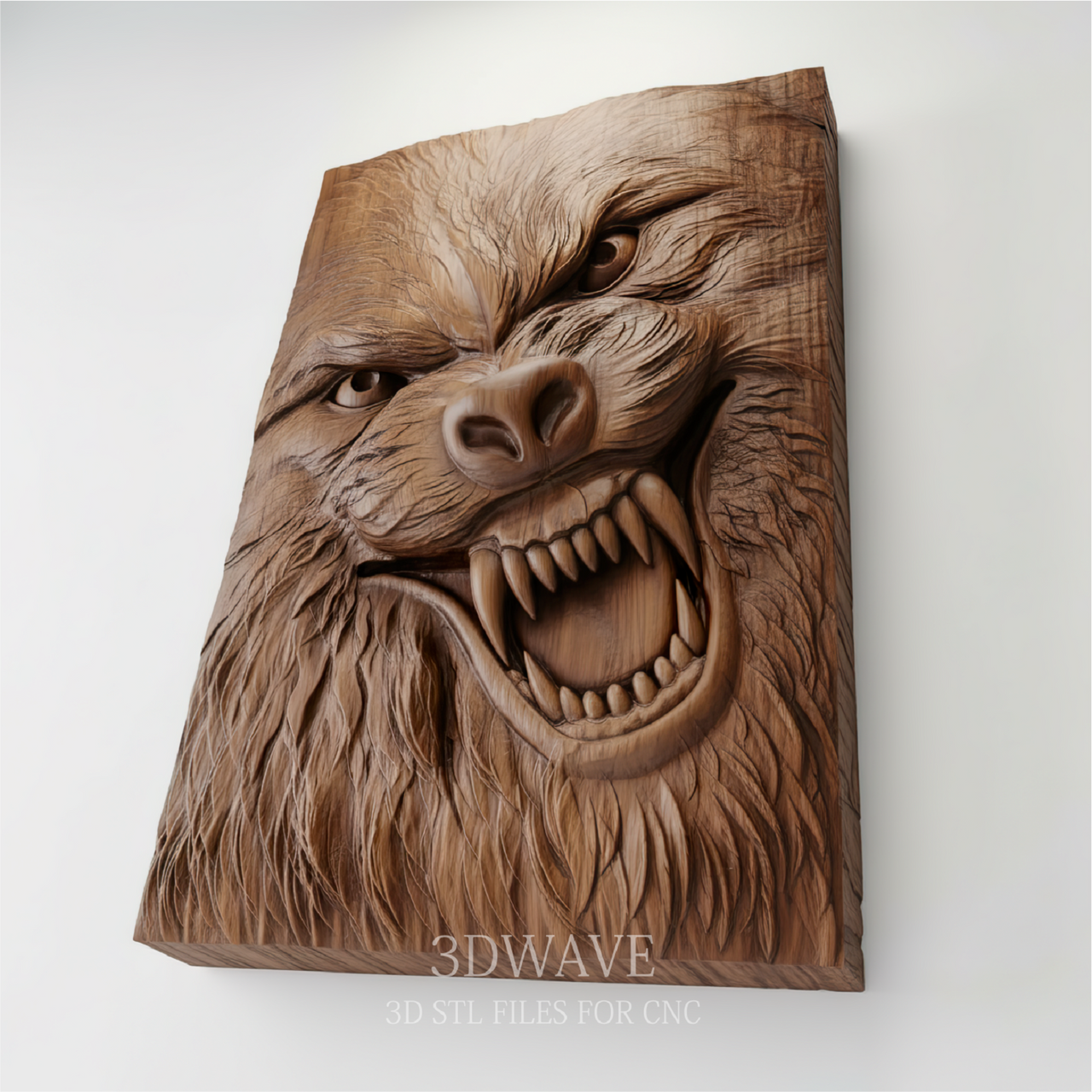Snarling Wolf Head - 3D Model for CNC | Deep Relief Wood Carving STL File - 3DWave.us