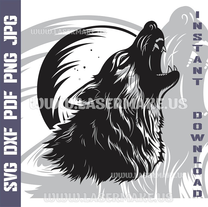 Howling wolf SVG laser ready files - 3DWave.us