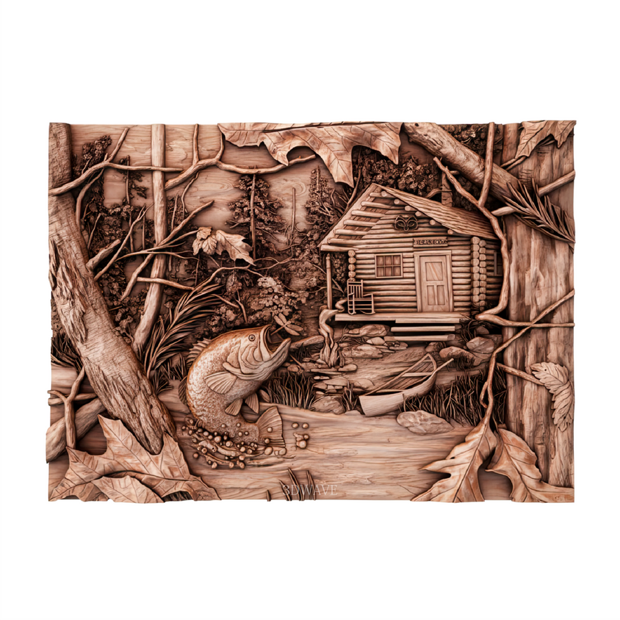 Largemouth Bass Lake Scene - 3D Model for CNC | Fishing Cabin Wood Carving STL File - 3DWave.us
