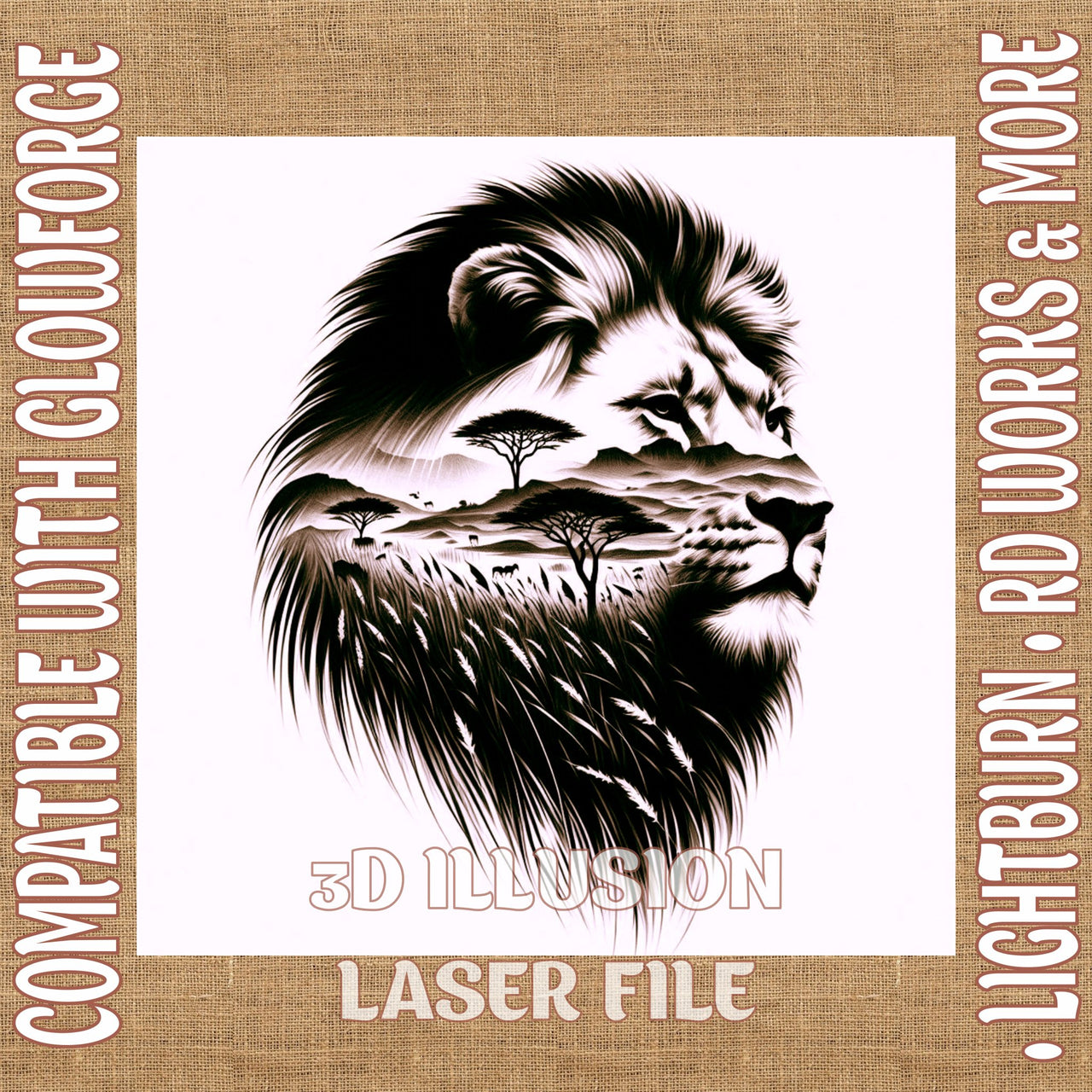 LION 3d illusion & laser - ready files - 3DWave.us