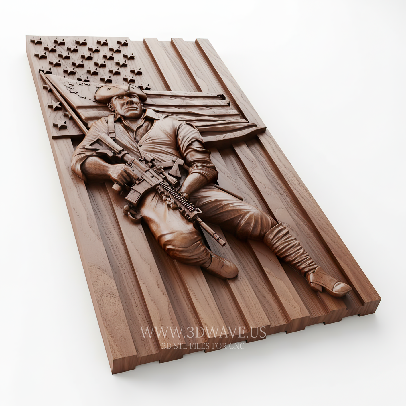 Soldier with Flag - 3D Model for CNC | Patriotic Military Wall Art STL File - 3DWave.us