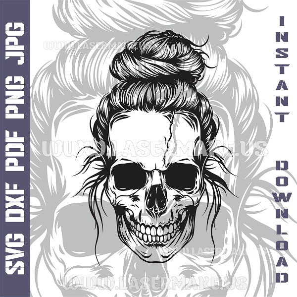 Messy Bun Skull SVG laser ready files - 3DWave.us