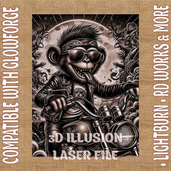 Monkey Biker 3d illusion & laser - ready file - 3DWave.us