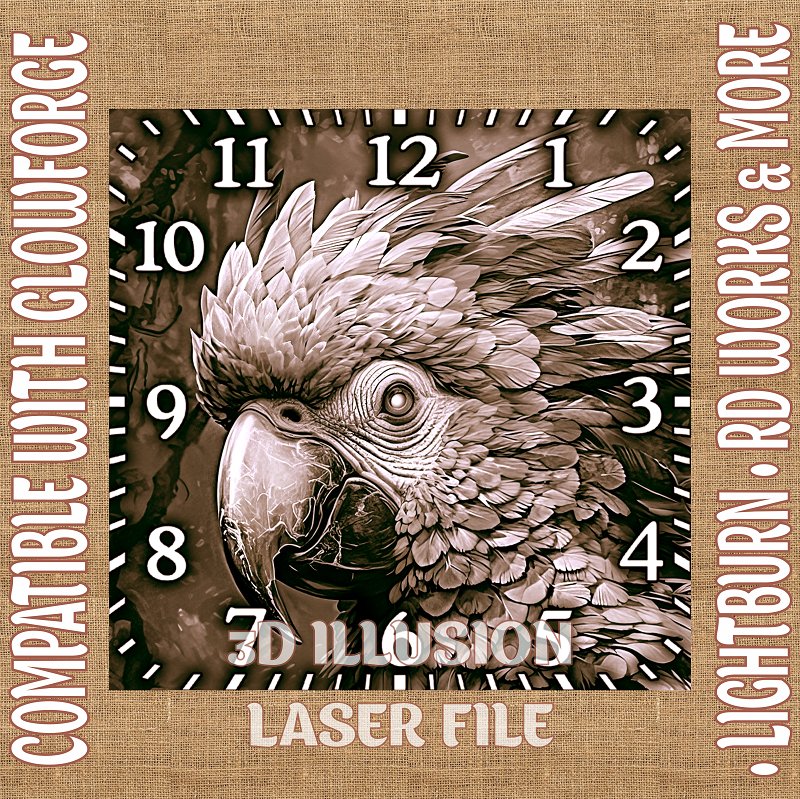 PARROT WALL CLOCK 3d illusion & laser - ready files - 3DWave.us