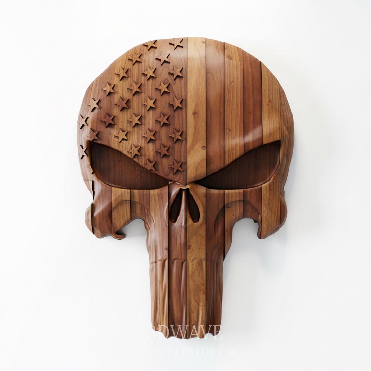 Patriot Punisher Skull - 3D Model for CNC | American Flag Wood Carving STL File - 3DWave.us